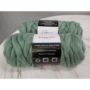 Mainstays Hilo Roving Yarn Green Sage 100% Acrylic 26 yd. ea Lot of 2 Skeins NEW